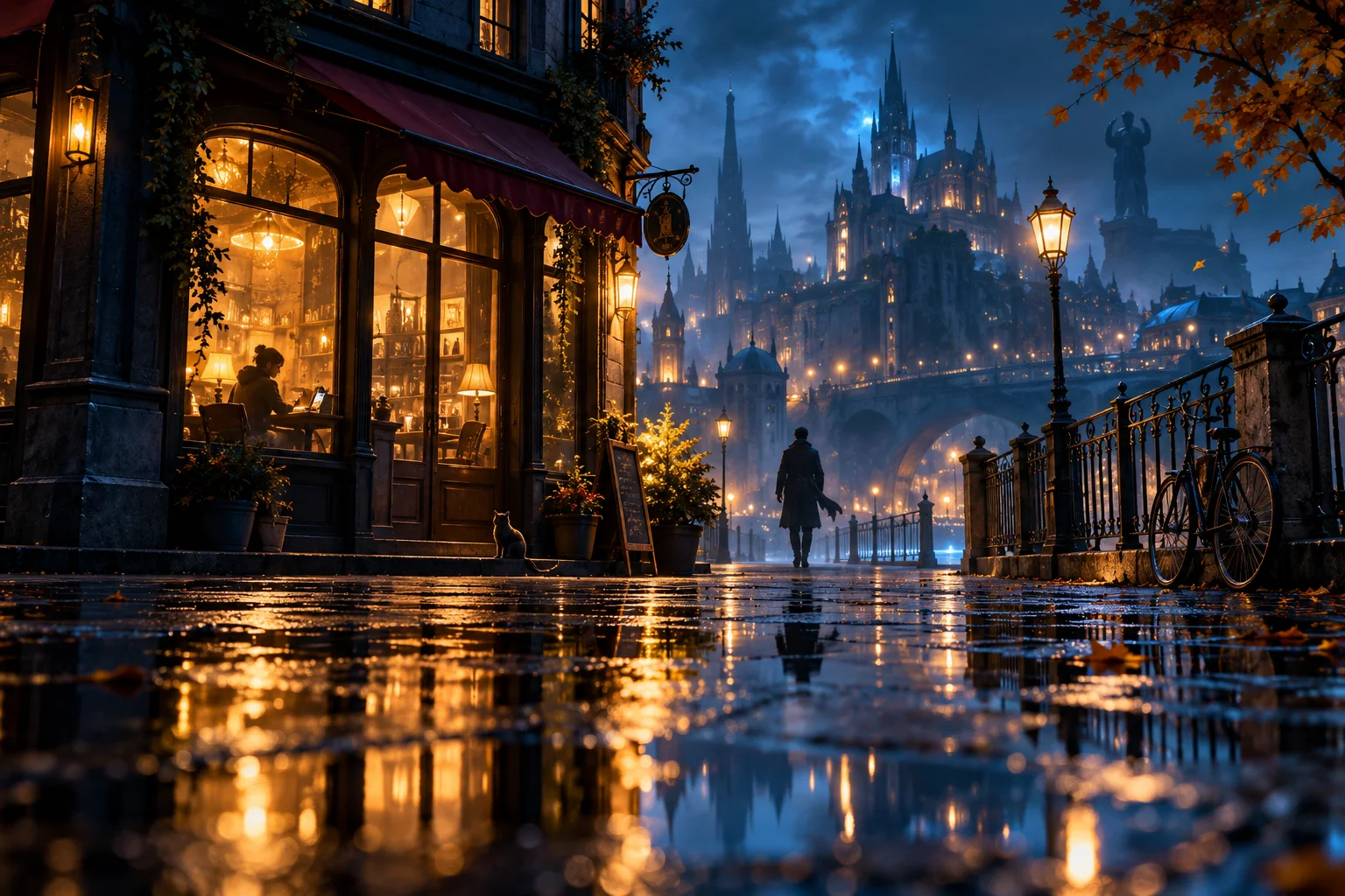 AI illustration: Illustration of a rainy game scene with reflections